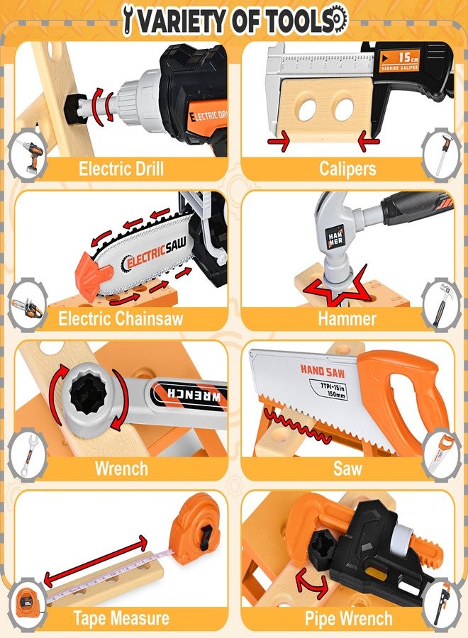spring flower SpringFlower 51Pcs Kids Tool Set with Toy Chainsaw& Electronic Drill Toy, Toddler Tool Set, Construction Toys Tool for Kids age3,4,5,6,7,8, Tool Kit Toy for Christmas Birthday Gifts - Image 5